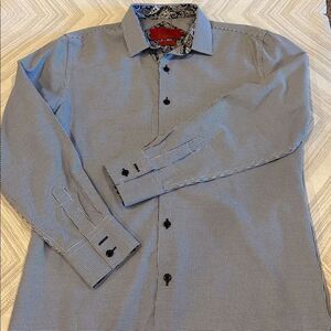 Elie Balleh Boys Black and White Checkered Slim Fit Button Down Shirt Size 16